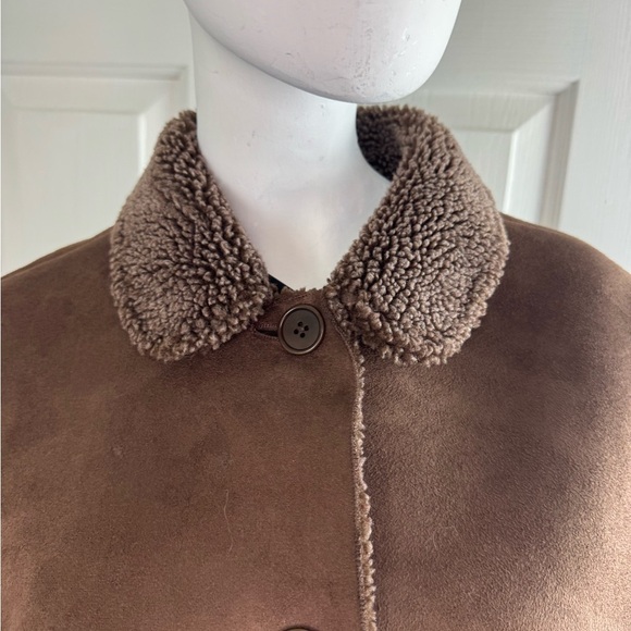 LANDS' END BROWN BUTTON FAUX FUR JACKET SIZE M. - Picture 7 of 16